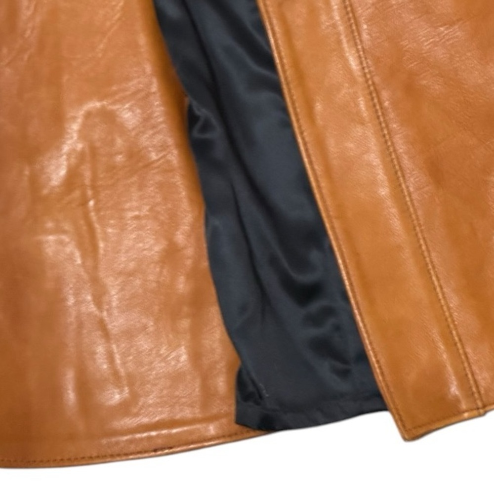 VINTAGE Mango Road Inc Leather Fur Jacket Trench Coat Long Penny Lane XS S Brown - Picture 5 of 14